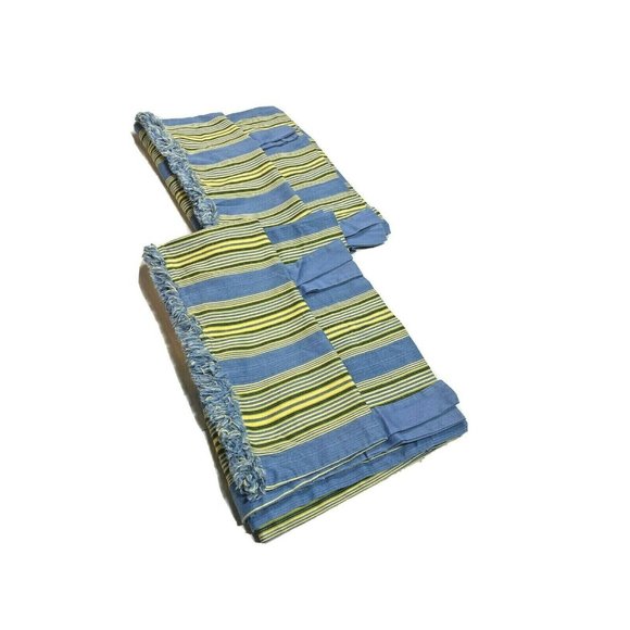 2 Discontinued Waverly Yacht Club Stripe Curtains Panels Tab Top Drapes Rare 61" - Picture 2 of 9